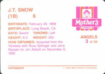 1995 Mother's Cookies California Angels #3 J.T. Snow Back