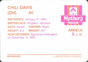 1995 Mother's Cookies California Angels #5 Chili Davis Back