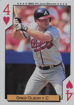 1992 Bicycle Atlanta Braves World Series Playing Cards #4♥ Greg Olson Front