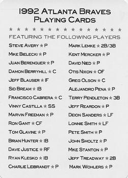 1992 Bicycle Atlanta Braves World Series Playing Cards #NNO Checklist Front