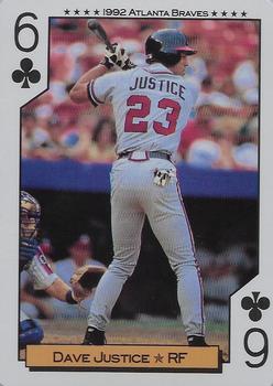 1992 Bicycle Atlanta Braves World Series Playing Cards #6♣ Dave Justice Front