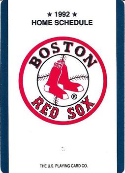 1992 U.S. Playing Card Co. Boston Red Sox Playing Cards #NNO 1992 Red Sox Home Schedule Back