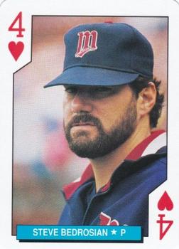 1992 U.S. Playing Card Co. Minnesota Twins Playing Cards #4♥ Steve Bedrosian Front