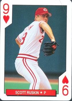 1993 Bicycle Cincinnati Reds Playing Cards #9♥ Scott Ruskin Front