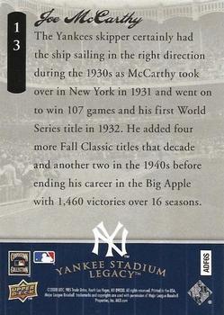 2008 Upper Deck Yankee Stadium Legacy Final Season Box Set #13 Joe McCarthy Back