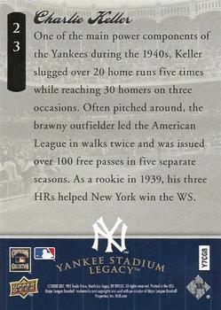 2008 Upper Deck Yankee Stadium Legacy Final Season Box Set #23 Charlie Keller Back