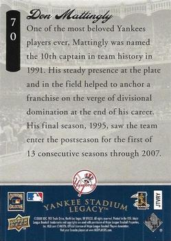 2008 Upper Deck Yankee Stadium Legacy Final Season Box Set #70 Don Mattingly Back