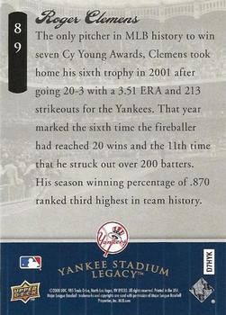 2008 Upper Deck Yankee Stadium Legacy Final Season Box Set #89 Roger Clemens Back
