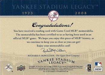 2008 Upper Deck Yankee Stadium Legacy Final Season Box Set #NNO1 Game Used Jersey Back