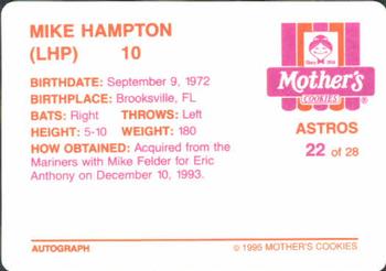 1995 Mother's Cookies Houston Astros #22 Mike Hampton Back