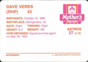 1995 Mother's Cookies Houston Astros #27 Dave Veres Back