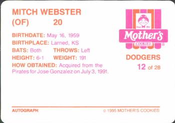 1995 Mother's Cookies Los Angeles Dodgers #12 Mitch Webster Back