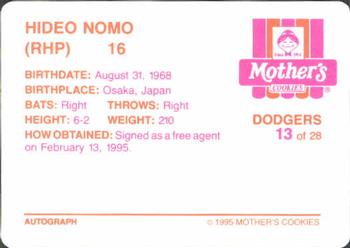 1995 Mother's Cookies Los Angeles Dodgers #13 Hideo Nomo Back