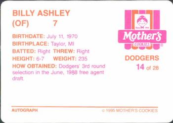 1995 Mother's Cookies Los Angeles Dodgers #14 Billy Ashley Back