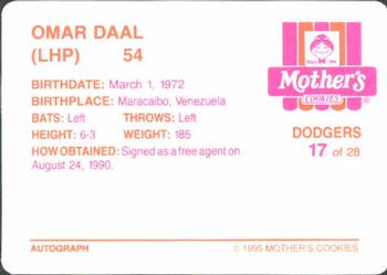 1995 Mother's Cookies Los Angeles Dodgers #17 Omar Daal Back