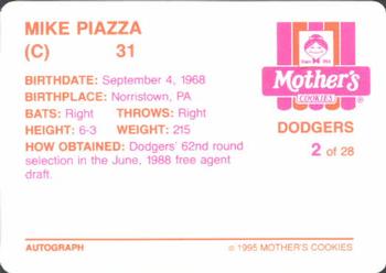 1995 Mother's Cookies Los Angeles Dodgers #2 Mike Piazza Back