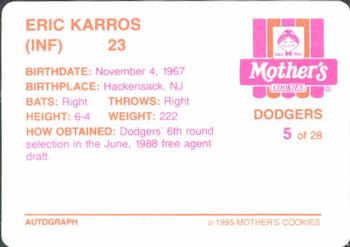 1995 Mother's Cookies Los Angeles Dodgers #5 Eric Karros Back