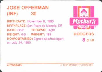 1995 Mother's Cookies Los Angeles Dodgers #8 Jose Offerman Back