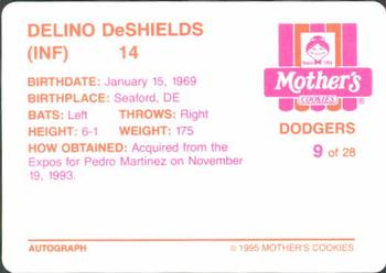 1995 Mother's Cookies Los Angeles Dodgers #9 Delino DeShields Back