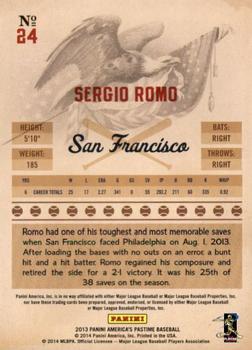 2013 Panini America's Pastime #24 Sergio Romo Back