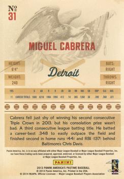 2013 Panini America's Pastime #31 Miguel Cabrera Back