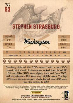 2013 Panini America's Pastime #63 Stephen Strasburg Back