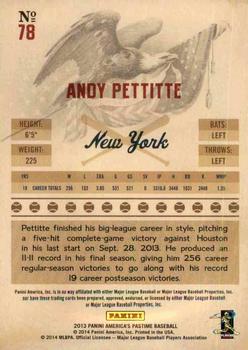 2013 Panini America's Pastime #78 Andy Pettitte Back