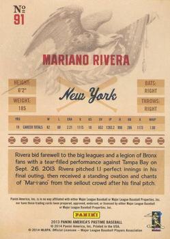 2013 Panini America's Pastime #91 Mariano Rivera Back