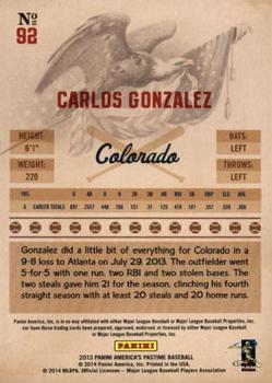 2013 Panini America's Pastime #92 Carlos Gonzalez Back