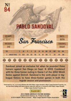 2013 Panini America's Pastime #94 Pablo Sandoval Back