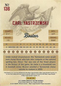 2013 Panini America's Pastime #136 Carl Yastrzemski Back