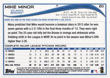 2014 Topps Opening Day #20 Mike Minor Back