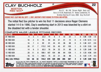 2014 Topps Opening Day #22 Clay Buchholz Back
