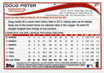2014 Topps Opening Day #27 Doug Fister Back