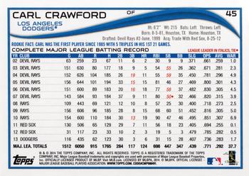 2014 Topps Opening Day #45 Carl Crawford Back