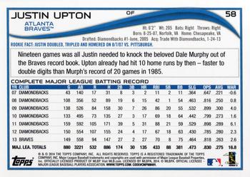 2014 Topps Opening Day #58 Justin Upton Back