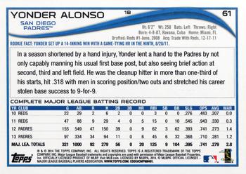 2014 Topps Opening Day #61 Yonder Alonso Back
