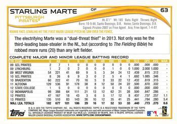2014 Topps Opening Day #63 Starling Marte Back