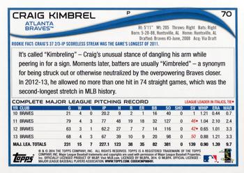 2014 Topps Opening Day #70 Craig Kimbrel Back