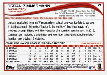 2014 Topps Opening Day #71 Jordan Zimmermann Back