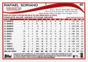 2014 Topps Opening Day #82 Rafael Soriano Back