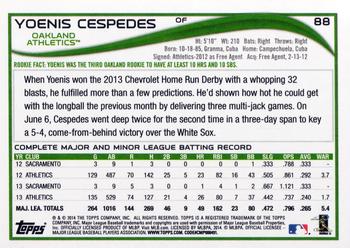 2014 Topps Opening Day #88 Yoenis Cespedes Back