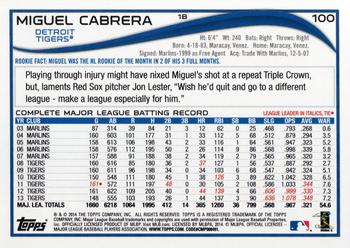 2014 Topps Opening Day #100 Miguel Cabrera Back