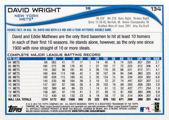2014 Topps Opening Day #134 David Wright Back