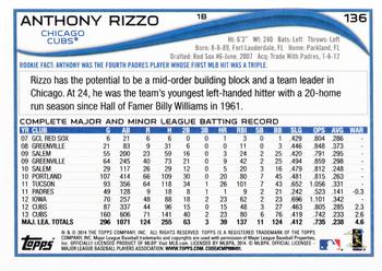 2014 Topps Opening Day #136 Anthony Rizzo Back