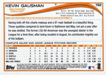 2014 Topps Opening Day #192 Kevin Gausman Back