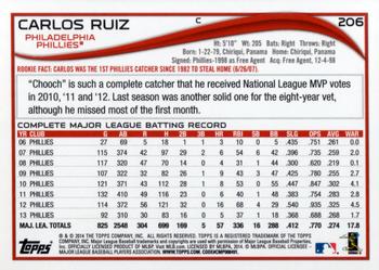 2014 Topps Opening Day #206 Carlos Ruiz Back