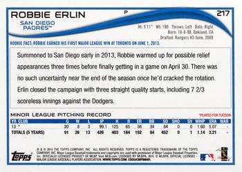 2014 Topps Opening Day #217 Robbie Erlin Back