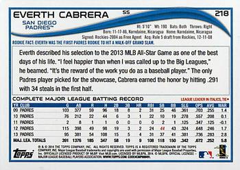 2014 Topps Opening Day #218 Everth Cabrera Back