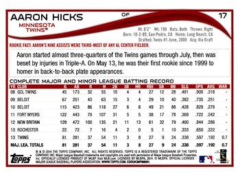 2014 Topps Opening Day #17 Aaron Hicks Back
